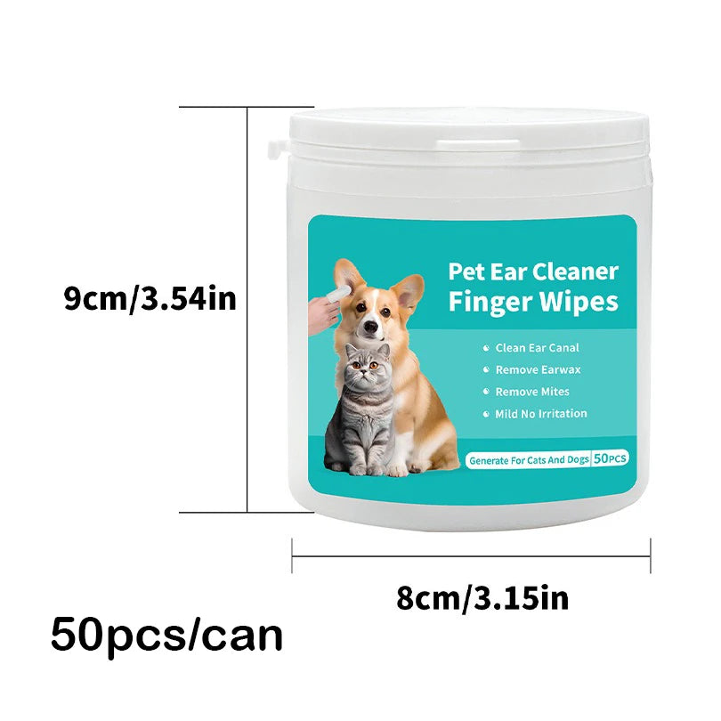 Pet Ear Cleaning Wipes for Cats and Dogs - Ear Care Fingertips for Ear Mite Removal