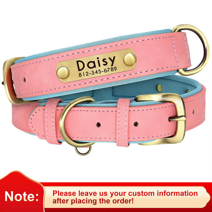 Personalized PU Leather Dog Collar with Soft Padding and Adjustable Fit - Free Engraving for Small, Medium, and Large Dogs