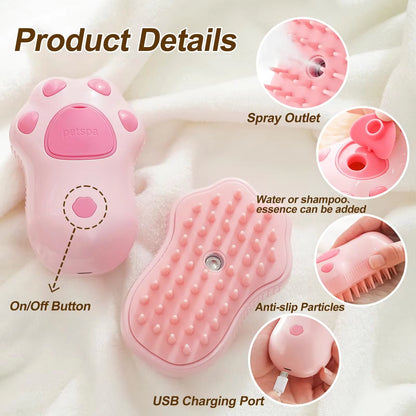 3-in-1 Electric Pet Grooming Brush with Steam, Comb, and Spray for Cats and Dogs - Hair Removal and Massage Tool