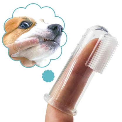 Premium Silica Gel Pet Finger Toothbrush for Dogs and Cats - Effective Bad Breath and Tartar Control Cleaning Tool
