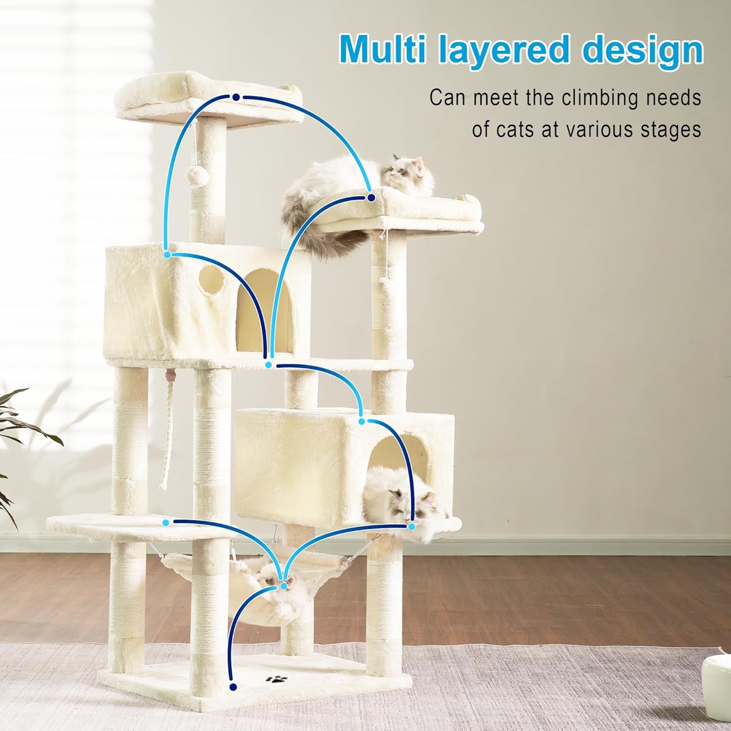 Cat Tree Tower with Sisal Scratching Posts & Large Condo – MPJ020M