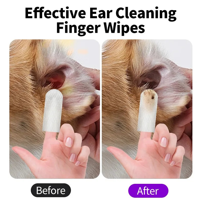 Pet Ear Cleaning Wipes for Cats and Dogs - Ear Care Fingertips for Ear Mite Removal