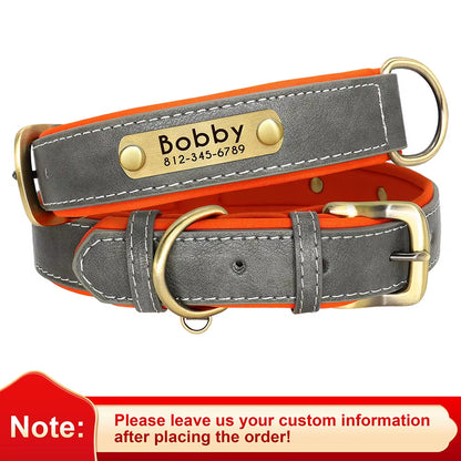 Personalized PU Leather Dog Collar with Soft Padding and Adjustable Fit - Free Engraving for Small, Medium, and Large Dogs