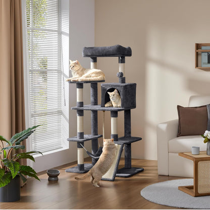 Yaheetech 54-Inch Multi-Level Cat Tree Tower for Large Cats with Condo and Hammock
