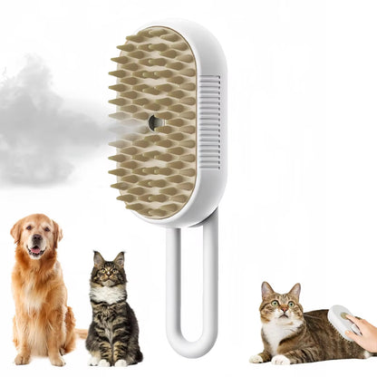 3-in-1 Electric Pet Grooming Brush with Steam, Comb, and Spray for Cats and Dogs - Hair Removal and Massage Tool