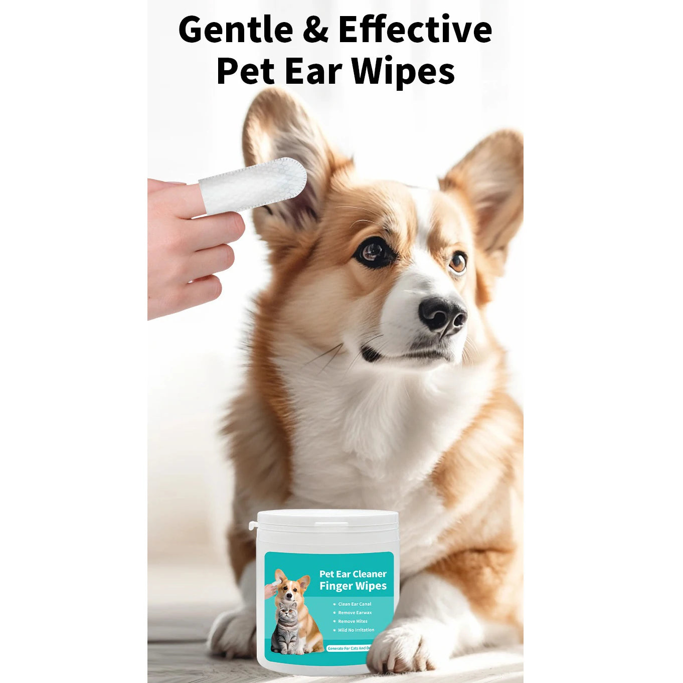 Pet Ear Cleaning Wipes for Cats and Dogs - Ear Care Fingertips for Ear Mite Removal