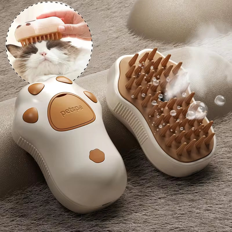 3-in-1 Electric Pet Grooming Brush with Steam, Comb, and Spray for Cats and Dogs - Hair Removal and Massage Tool