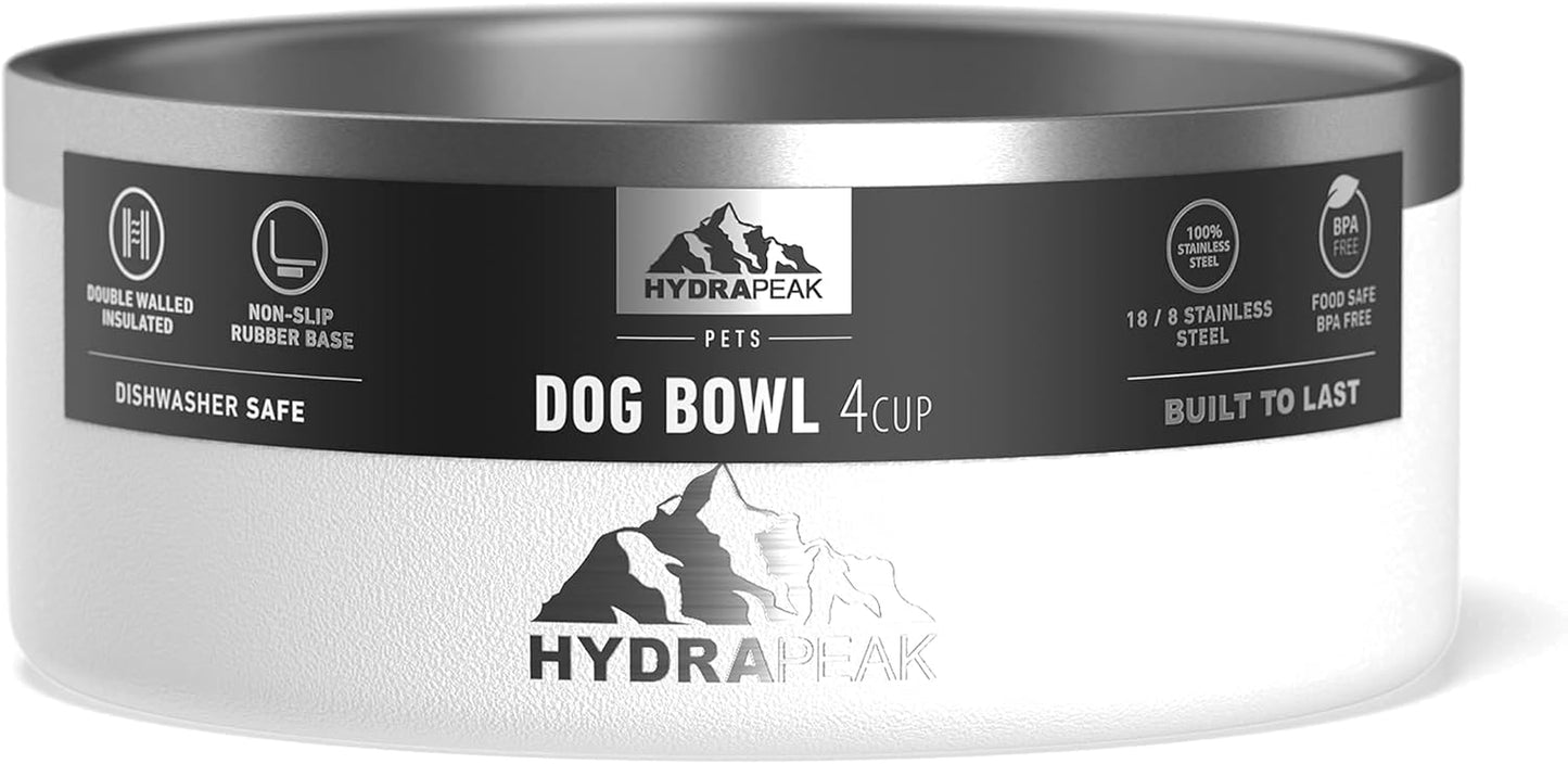 Non-Slip Stainless Steel Dog Bowl - Water and Food Dish for Small and Large Dogs - Available in 32oz and 64oz Sizes - White