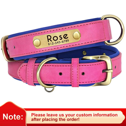 Personalized PU Leather Dog Collar with Soft Padding and Adjustable Fit - Free Engraving for Small, Medium, and Large Dogs
