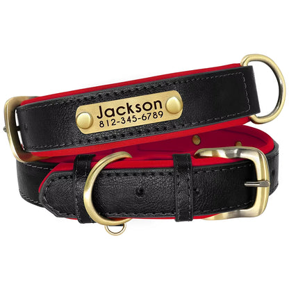 Personalized PU Leather Dog Collar with Soft Padding and Adjustable Fit - Free Engraving for Small, Medium, and Large Dogs