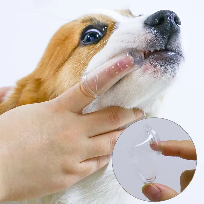 Premium Silica Gel Pet Finger Toothbrush for Dogs and Cats - Effective Bad Breath and Tartar Control Cleaning Tool