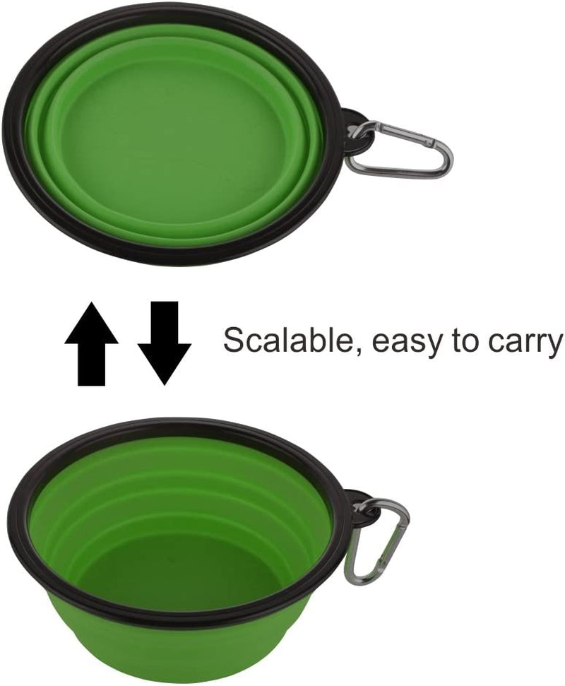 Large 34 oz Collapsible Dog Bowls with Carabiner Clips – Portable Travel Food & Water Bowls, 2-Pack, Green & Blue