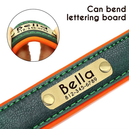 Personalized PU Leather Dog Collar with Soft Padding and Adjustable Fit - Free Engraving for Small, Medium, and Large Dogs
