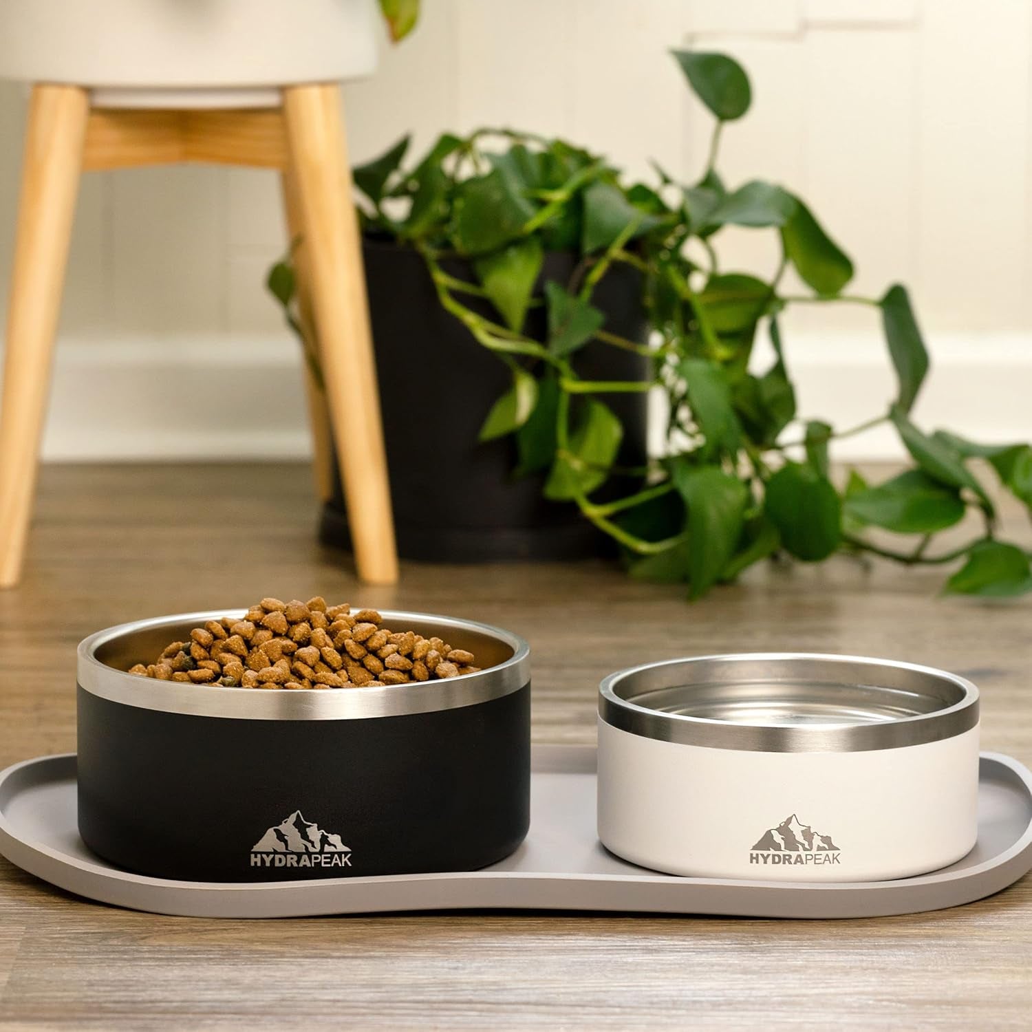 Non-Slip Stainless Steel Dog Bowl - Water and Food Dish for Small and Large Dogs - Available in 32oz and 64oz Sizes - White