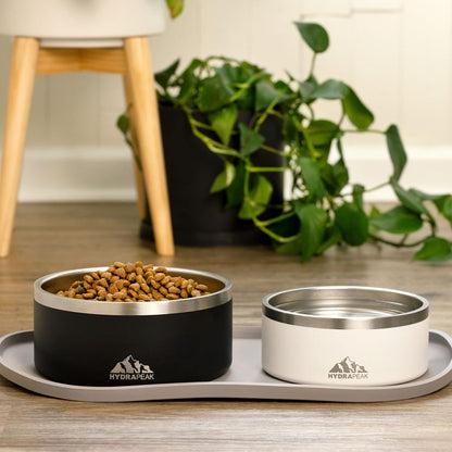 Non-Slip Stainless Steel Dog Bowl - Water and Food Dish for Small and Large Dogs - Available in 32oz and 64oz Sizes - White