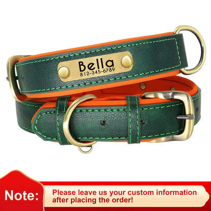 Personalized PU Leather Dog Collar with Soft Padding and Adjustable Fit - Free Engraving for Small, Medium, and Large Dogs