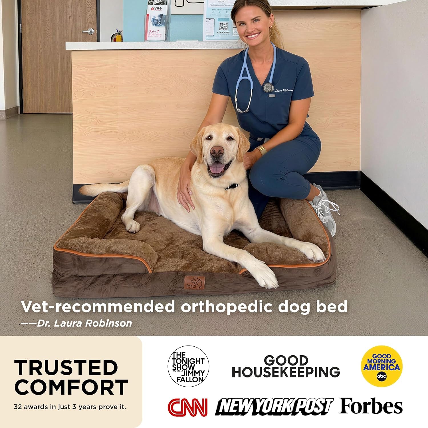 Orthopedic Dog Bed Medium with Removable Washable Cover, 28" Grey