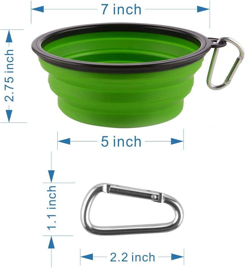 Large 34 oz Collapsible Dog Bowls with Carabiner Clips – Portable Travel Food & Water Bowls, 2-Pack, Green & Blue