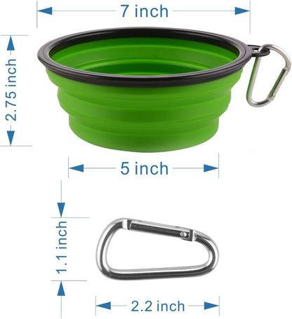 Large 34 oz Collapsible Dog Bowls with Carabiner Clips – Portable Travel Food & Water Bowls, 2-Pack, Green & Blue